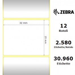 800261-105 - Etichette Zebra F.to 32x25mm Carta Termica Ad. Permanente D.i. 25mm - con Strappo facilitato