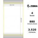 76181 - Etichette Zebra F.to 102x165mm Carta Vellum Adesivo Permanente D.i. 76mm - Confezione da 4 Rotoli