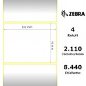 3007253-T - Etichette Zebra F.to 102x76mm Carta Termica Adesivo Permanente