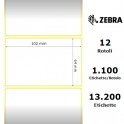 800264-255 - Etichette Zebra F.to 102x64mm Carta Termica Ad. Permanente D.i. 25mm - con Strappo facilitato - Conf. da 12 Rotoli