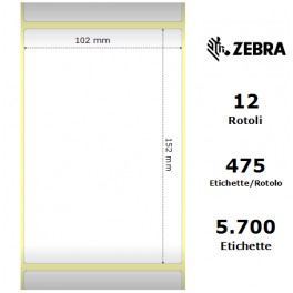 800284-605 - Etichette Zebra F.to 102x152mm Carta Termica Ad. Permanente D.i. 25mm - con Strappo facilitato - Conf. da 12 Rotoli