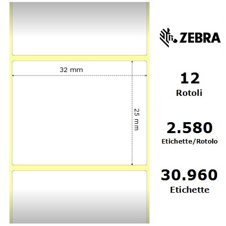 800261-105 - Etichette Zebra F.to 32x25mm Carta Termica Ad. Permanente D.i. 25mm - con Strappo facilitato